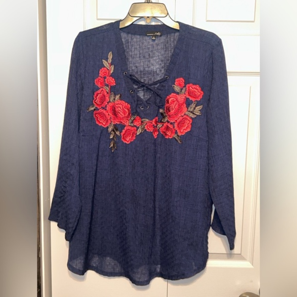 RXB Women's Top‎ Blouse Floral Design Sheer Size XL